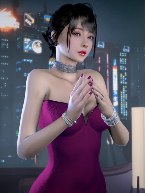 VAM紫色礼服美女性感MMD短舞韩舞